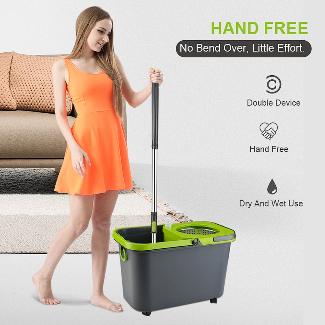 YY-MOP-X — 11L Spin Mop Set with Separate Drying Bucket & Wheels