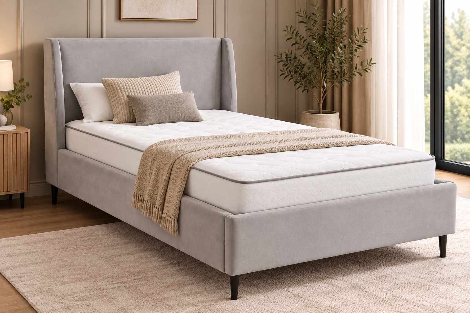Roma bed in grey upholstery