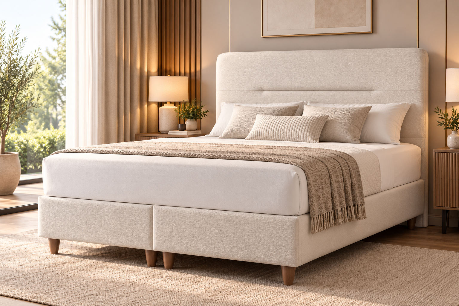 Rhae beige upholstered bed