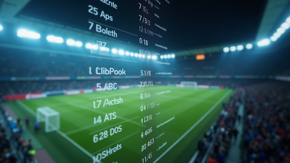 High angle view of a digital screen showing football match statistics
