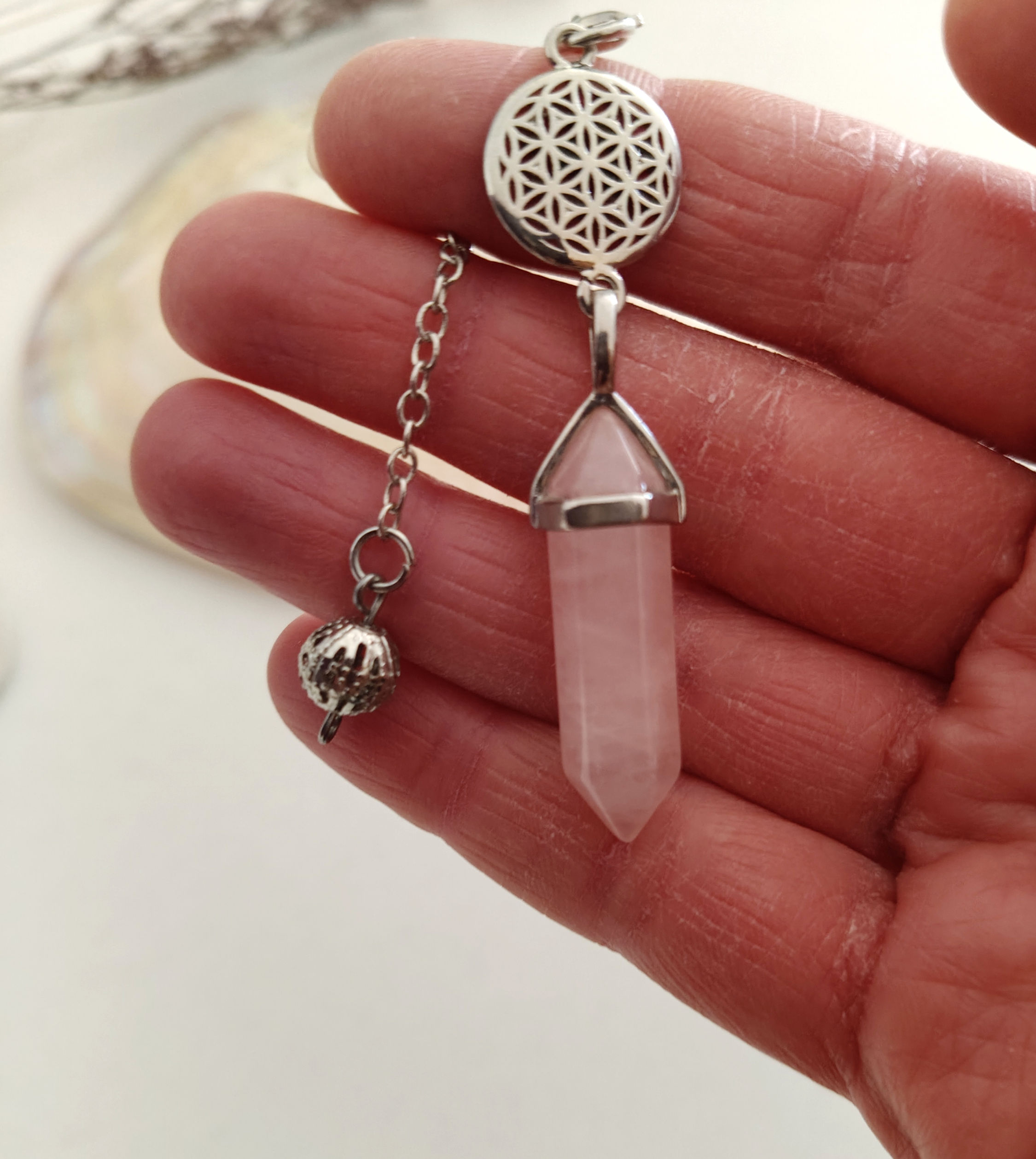 Pendule Fleur de vie Quartz rose