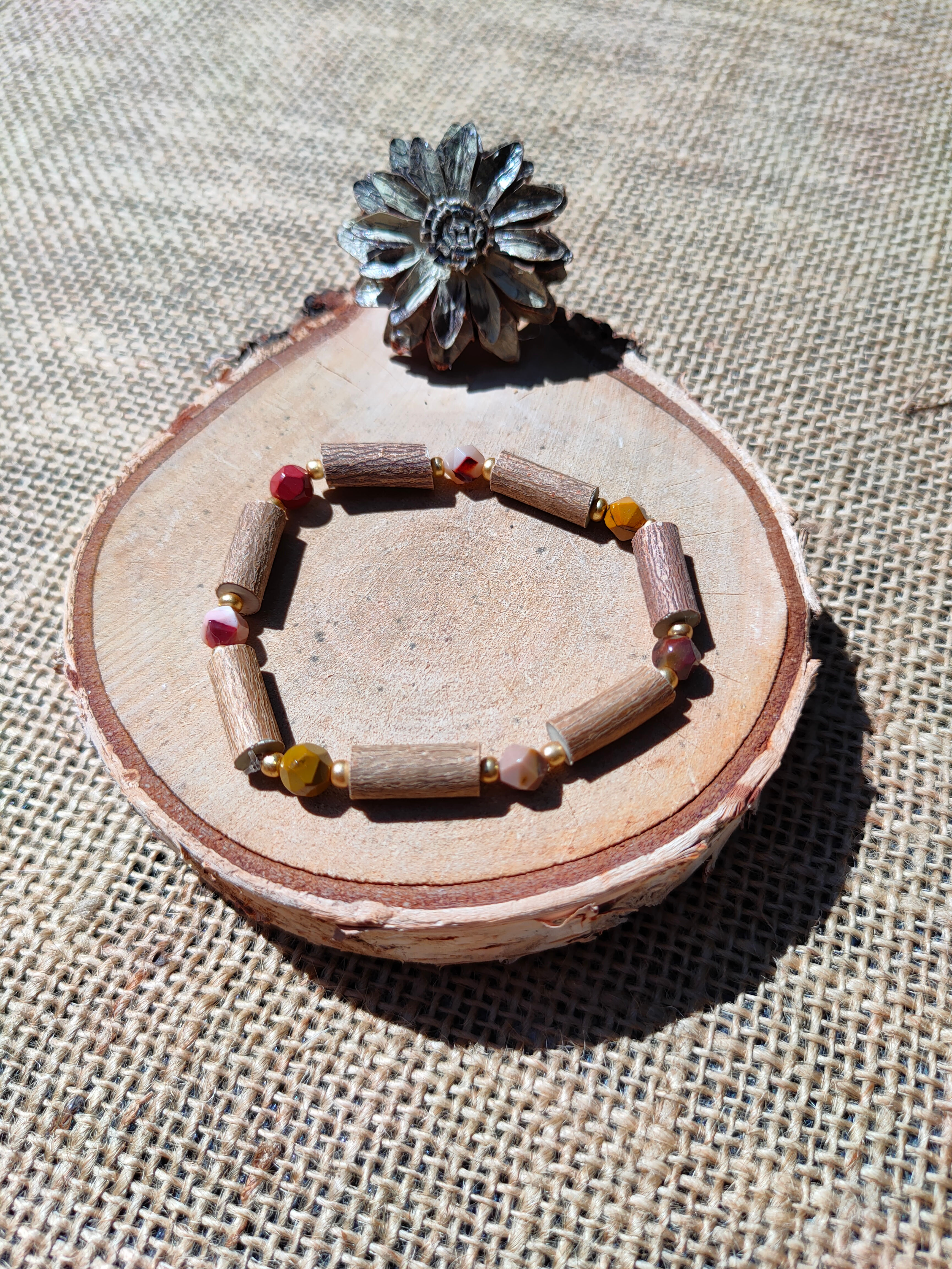 Bracelet bois de noisetier, Jaspe mokaîte