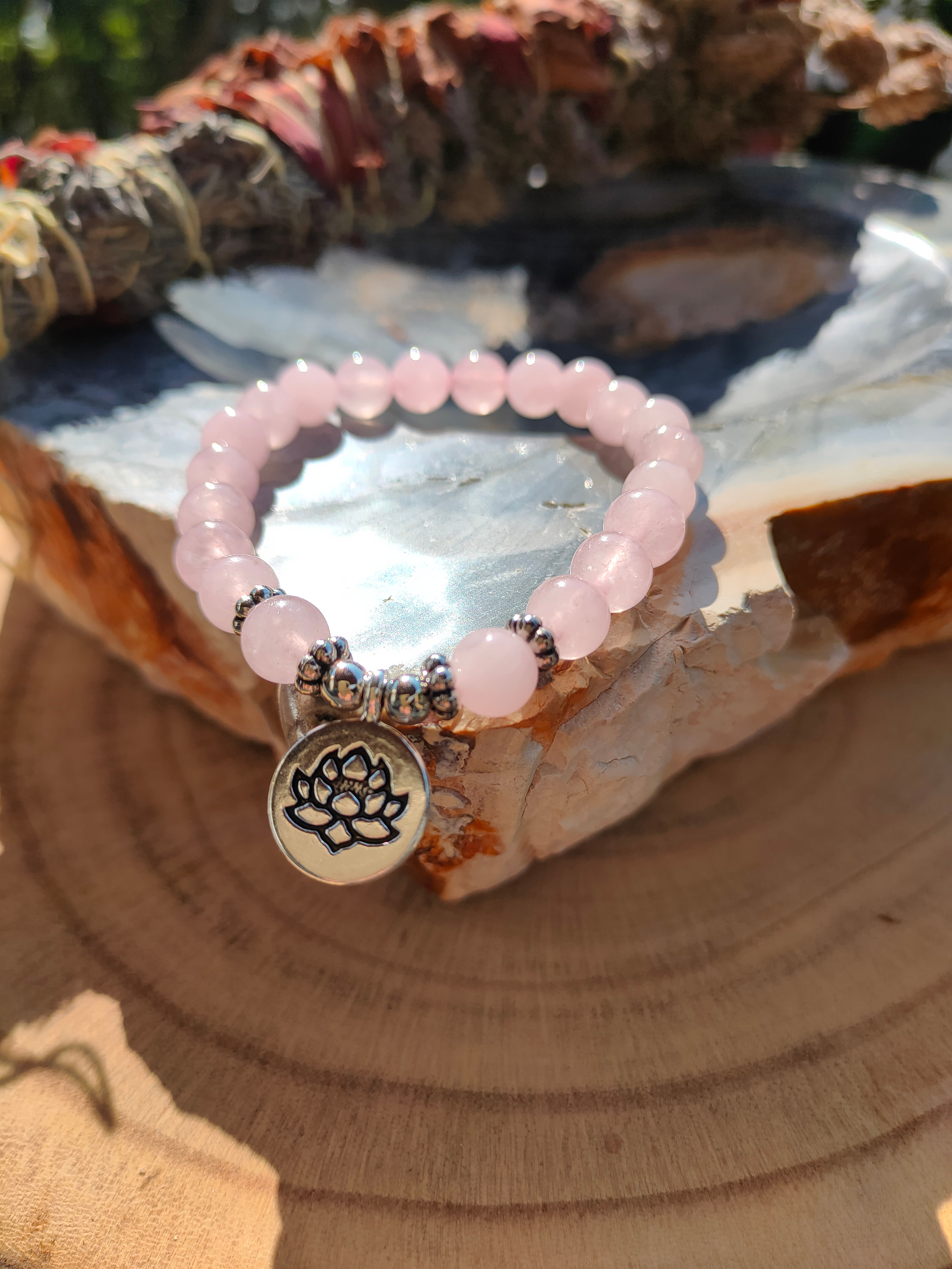 Bracelet perles Quartz rose