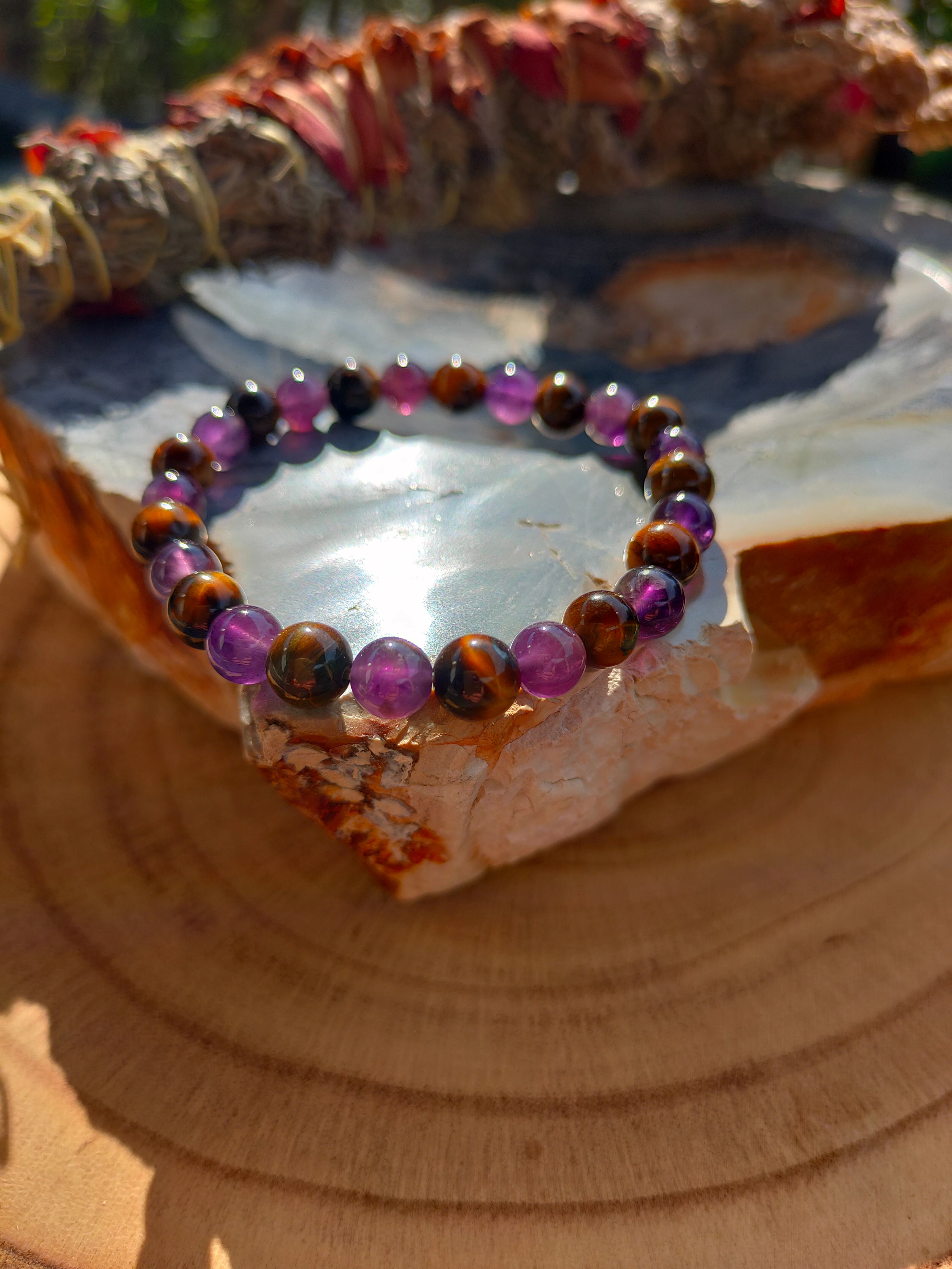 Bracelet perles Améthyste, Oeil de tigre