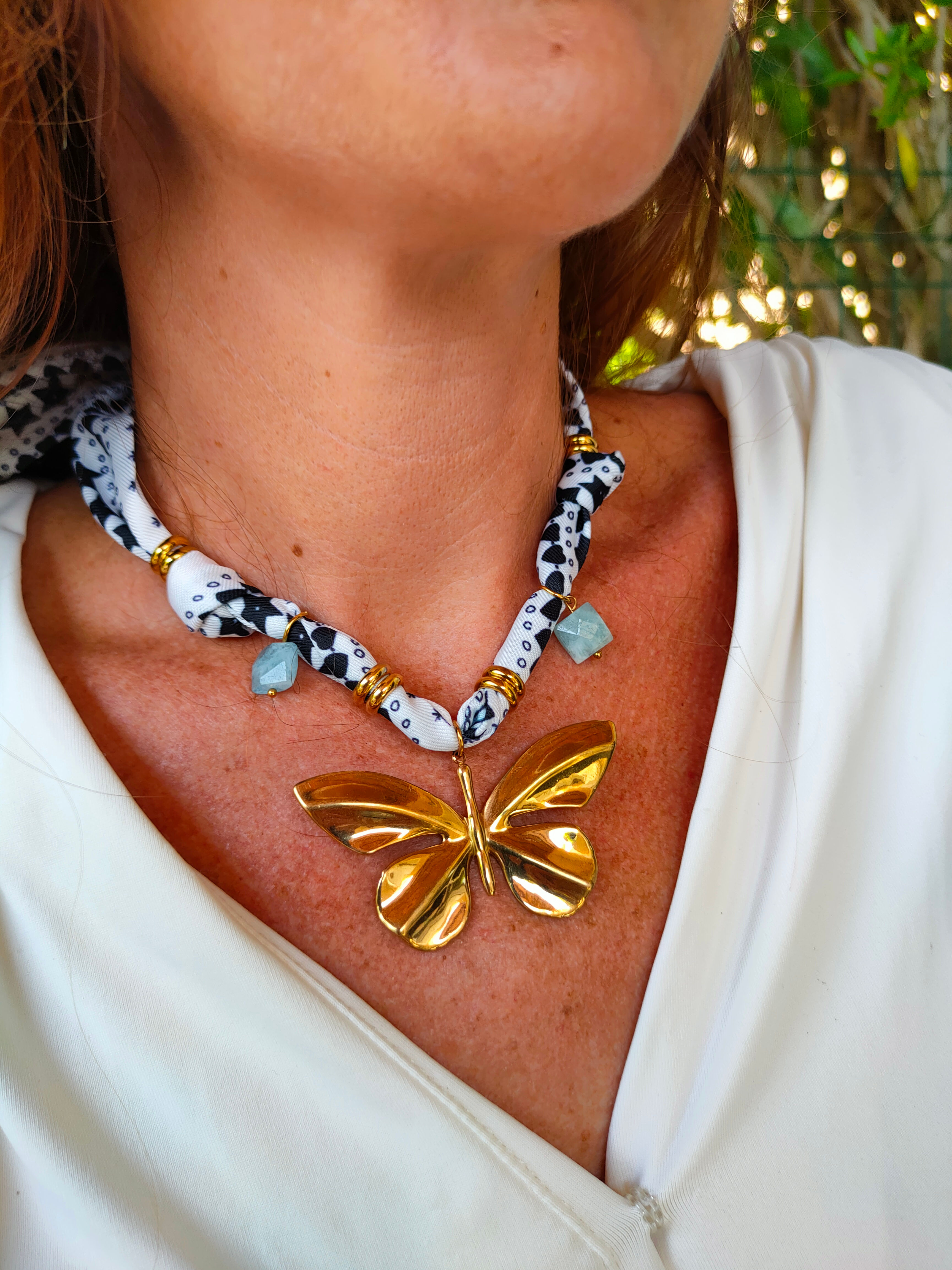 Collier Foulard Aigue marine