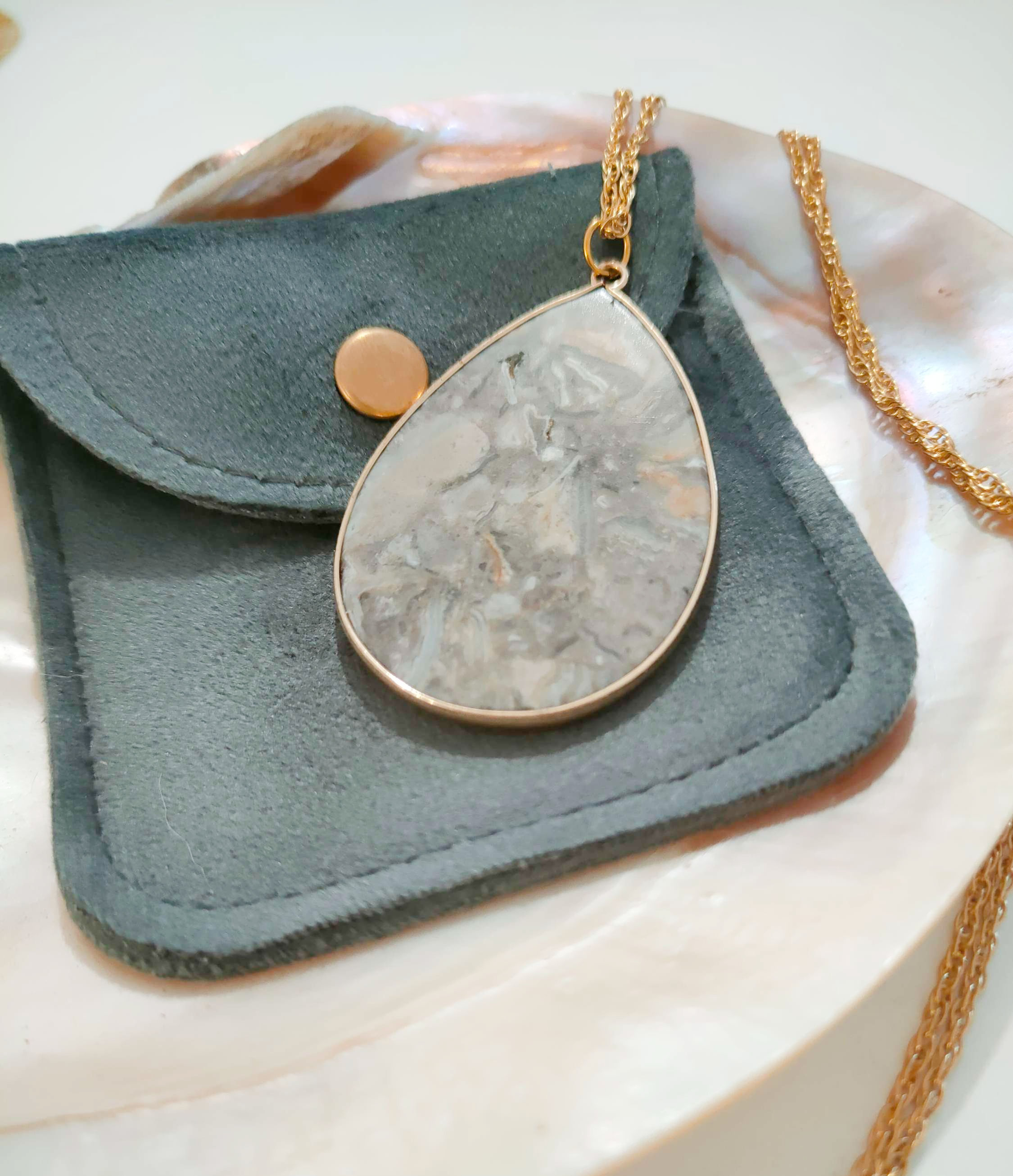 Sautoir goutte Agate folle 35x50mm