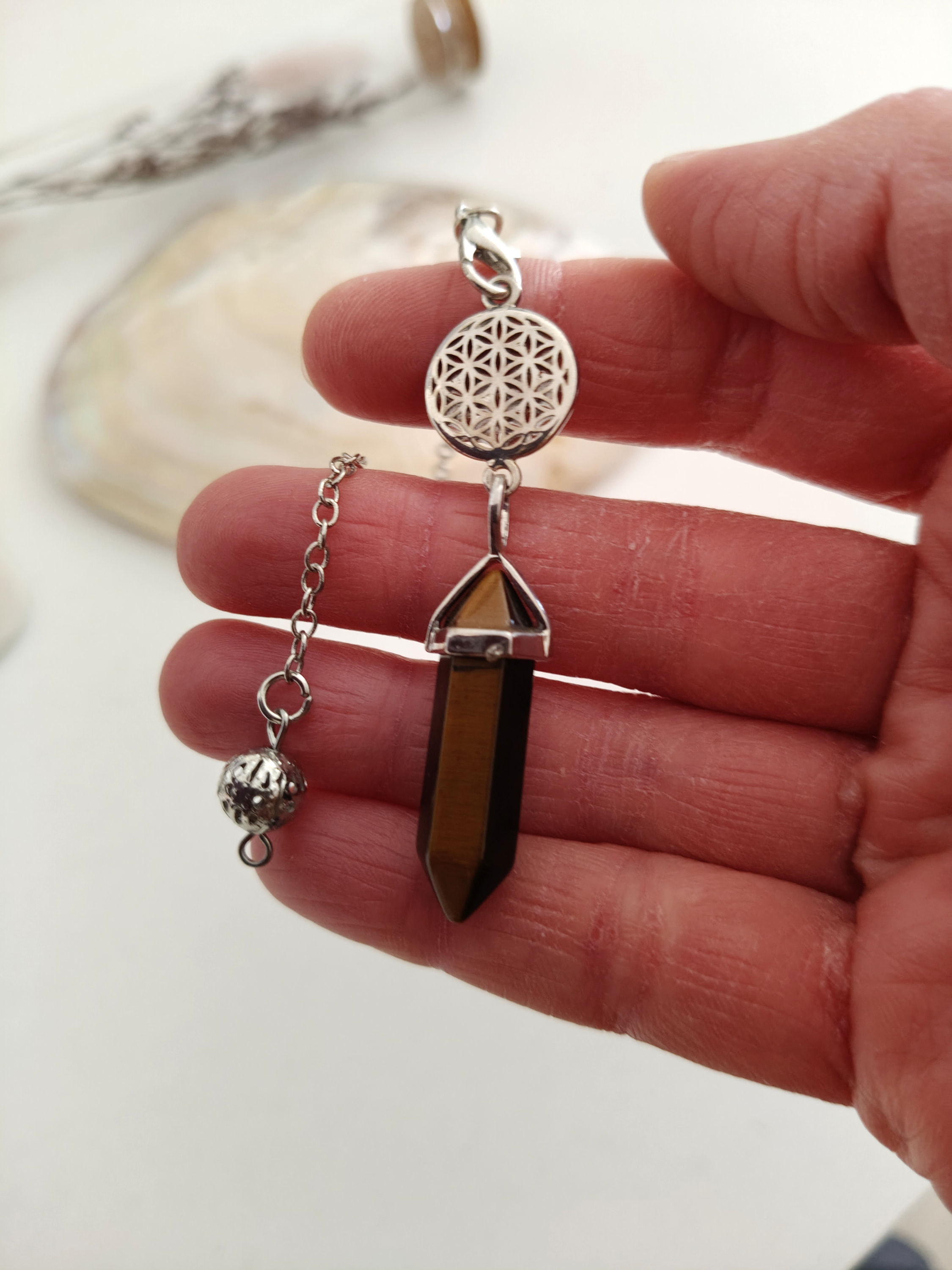 Pendule Fleur de vie Oeil de tigre