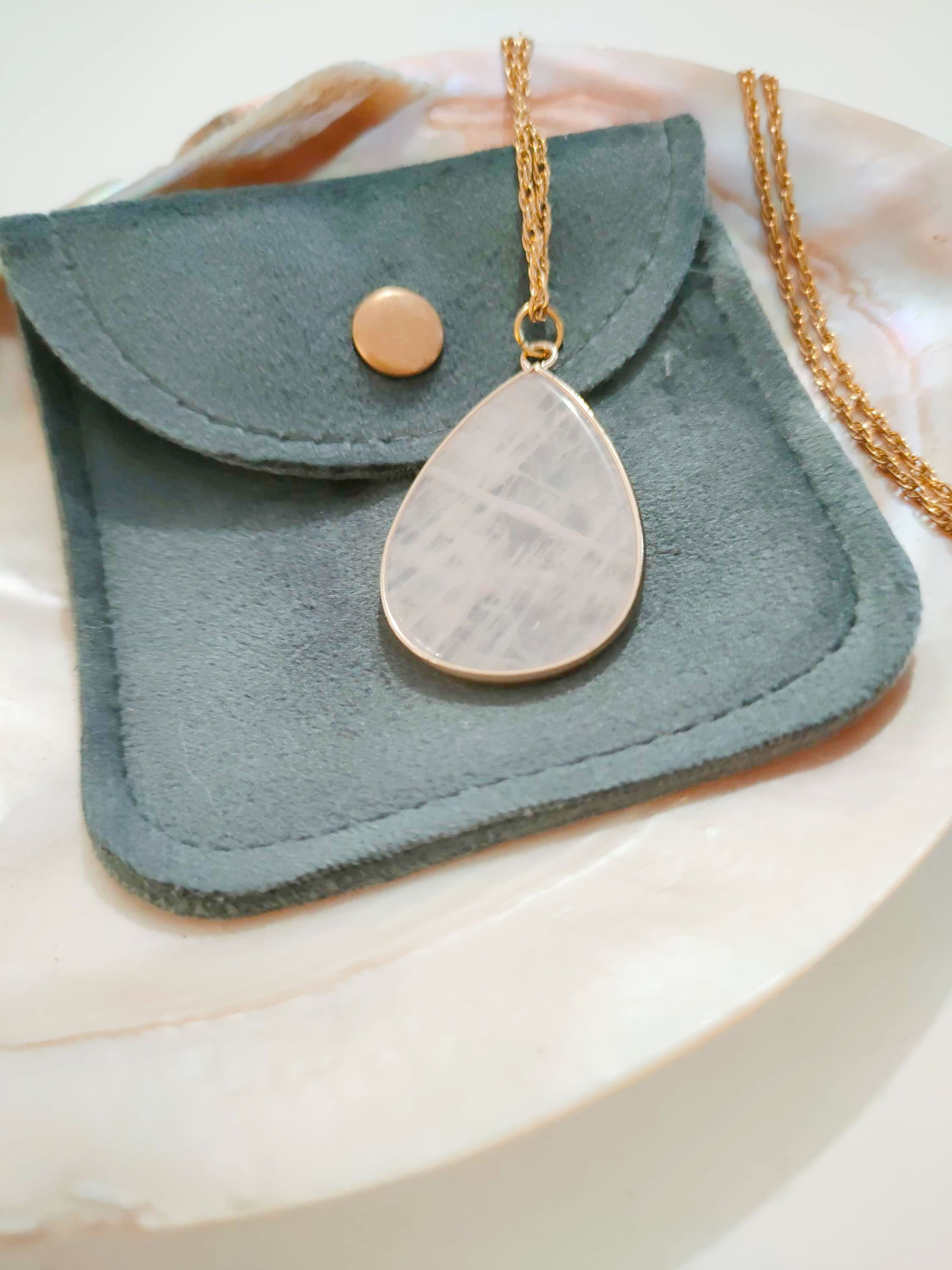 Sautoir goutte Quartz rose 25x35mm