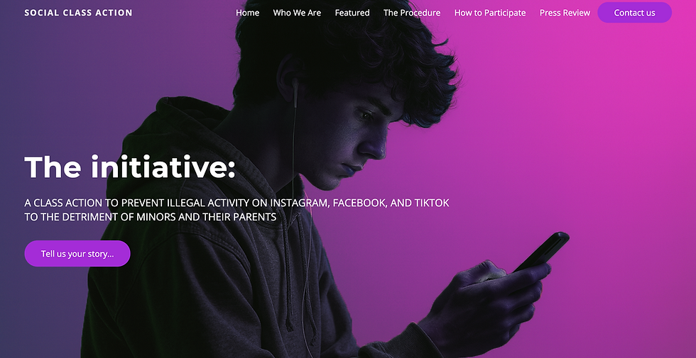 Homepage de Social Class Action que agrupa a familias en la demanda colectiva a Meta y TikTok en Italia