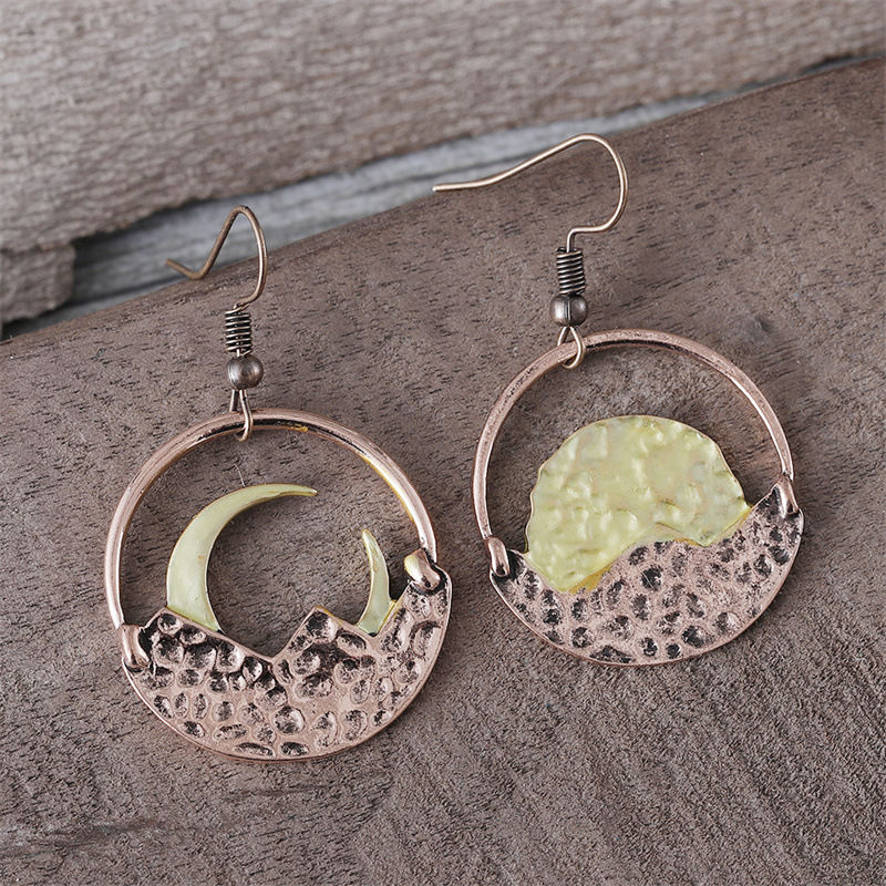Thumbnail: Ancient Bronze Mountain Moon Sun Earrings2