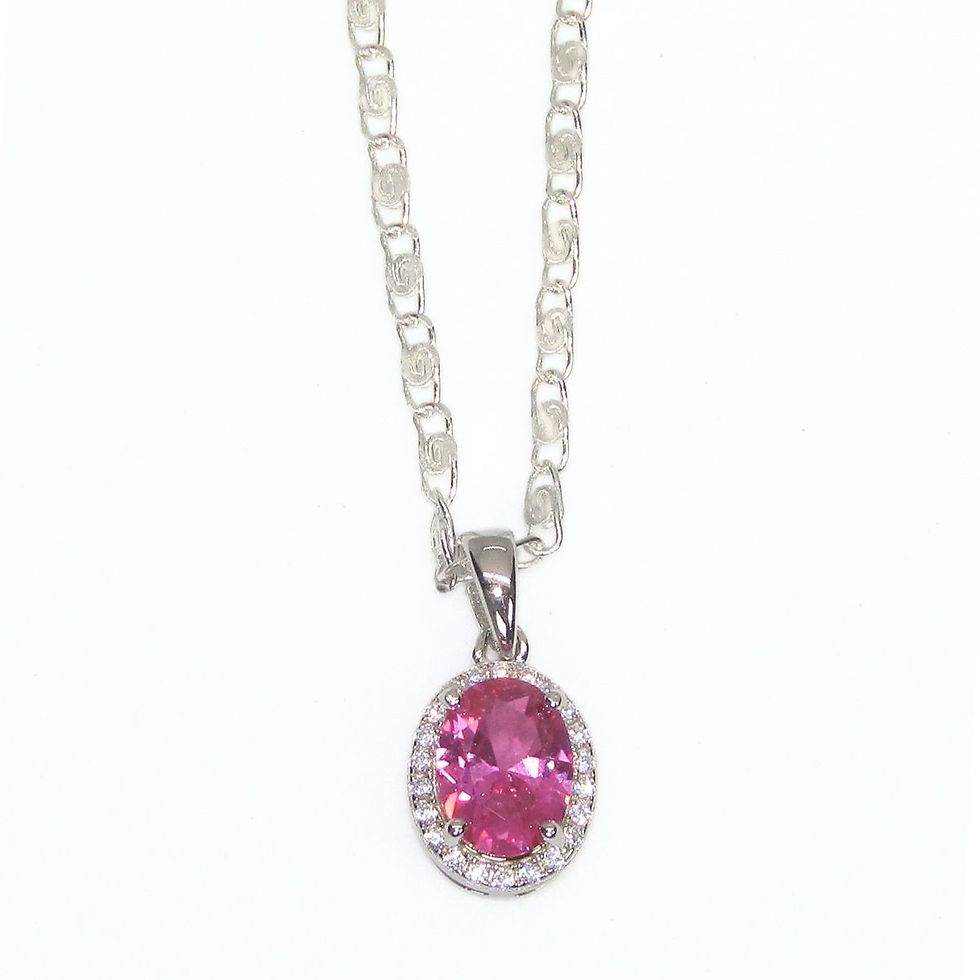 Thumbnail: 925 silver necklace with pink stone.