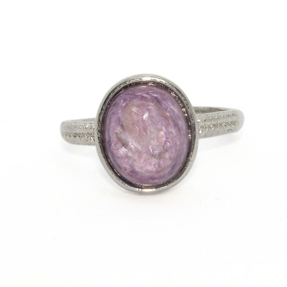 Thumbnail: Elegant Charoite crystal jewelry ring with adjustable band and polished finish.