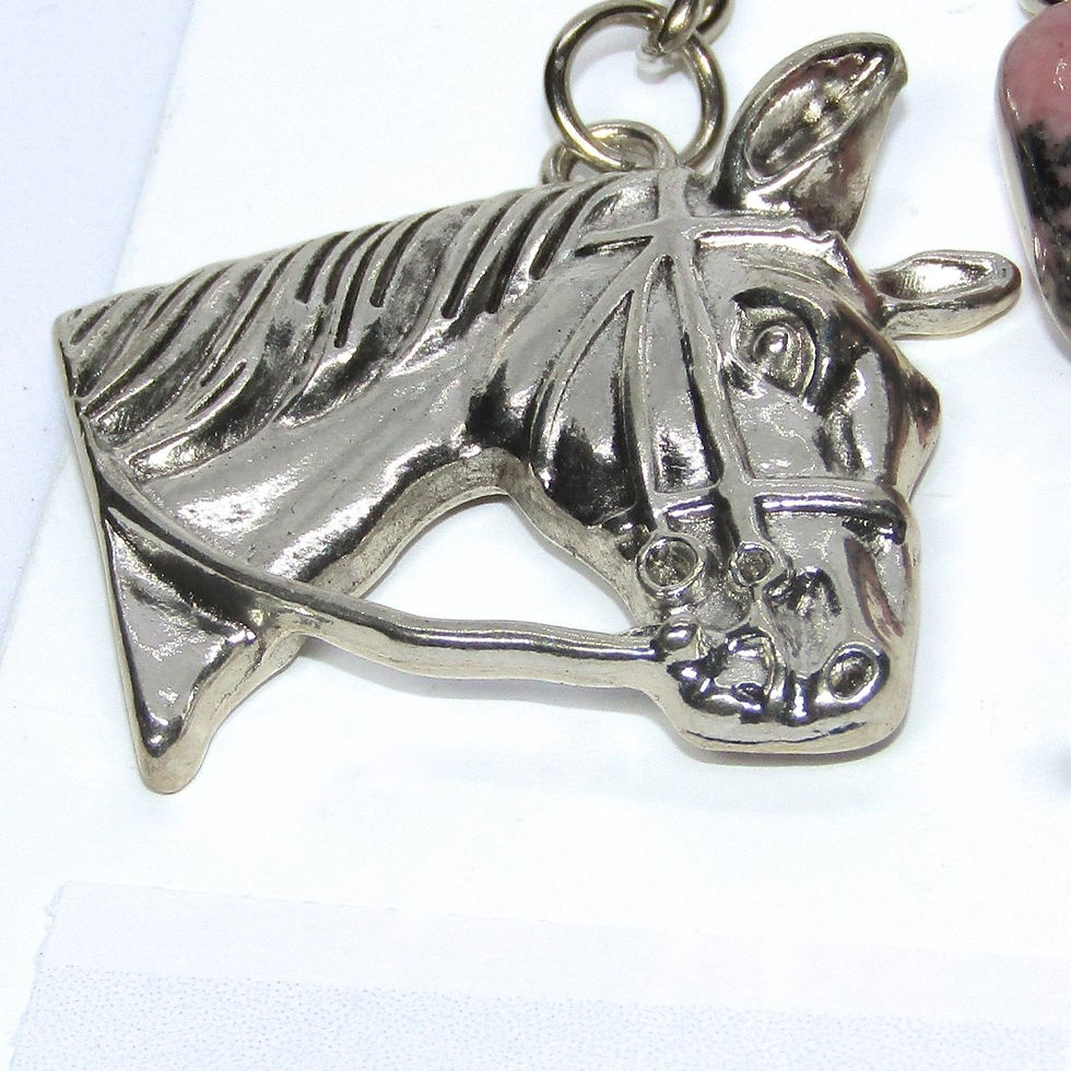 Thumbnail: Horse Head Keyring with Rhodonite Crystal