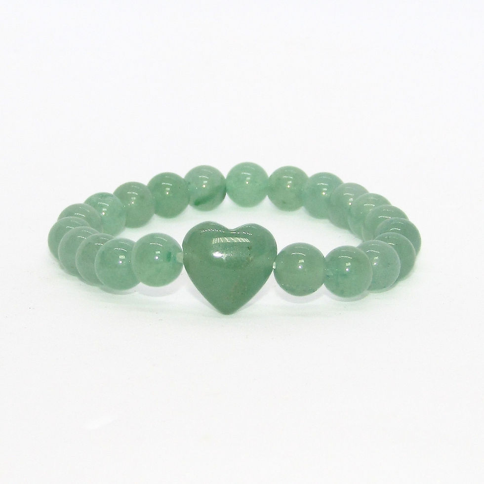 Green Aventurine crystal bracelet with heart charm, symbolizing luck, prosperity, and positive energy.