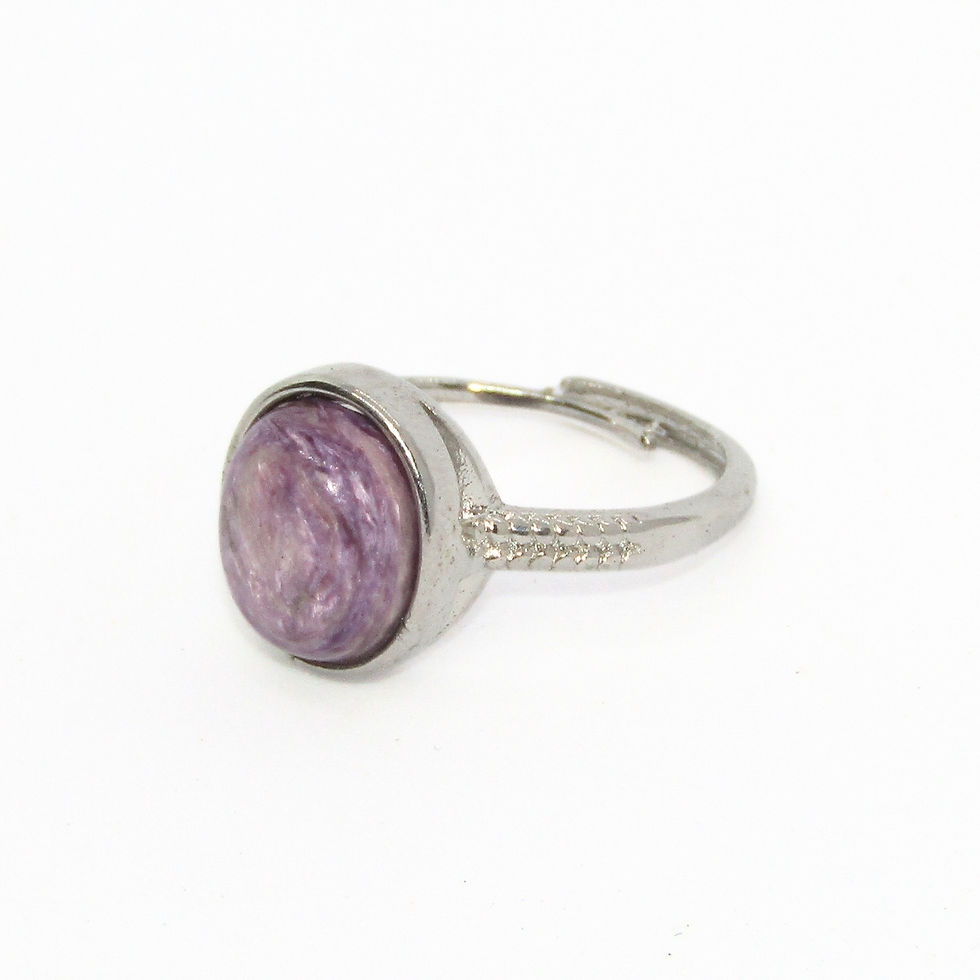 Thumbnail: Silver plated Charoite crystal ring showcasing the rare purple stone charoite.