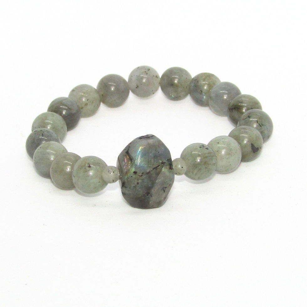 Labradorite crystal beaded bracelet with 10mm stones for protection and intuition.