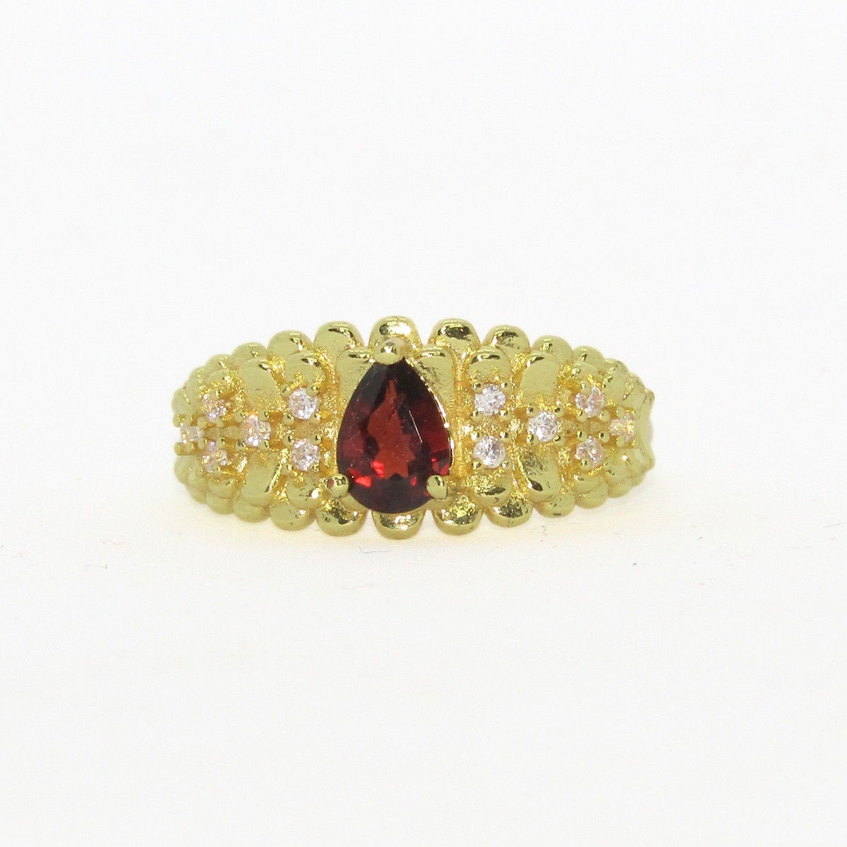 Adjustable red garnet ring with thick gold-plated copper band