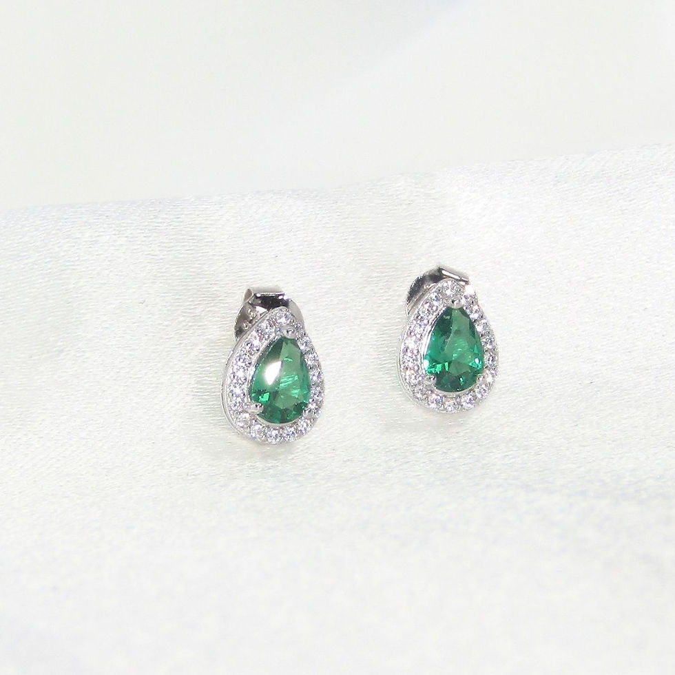 Thumbnail: Lab-Created Emerald Earrings with 0.6ct pear-shaped emeralds and shimmering zircon stones, set in durable 925 sterling silver