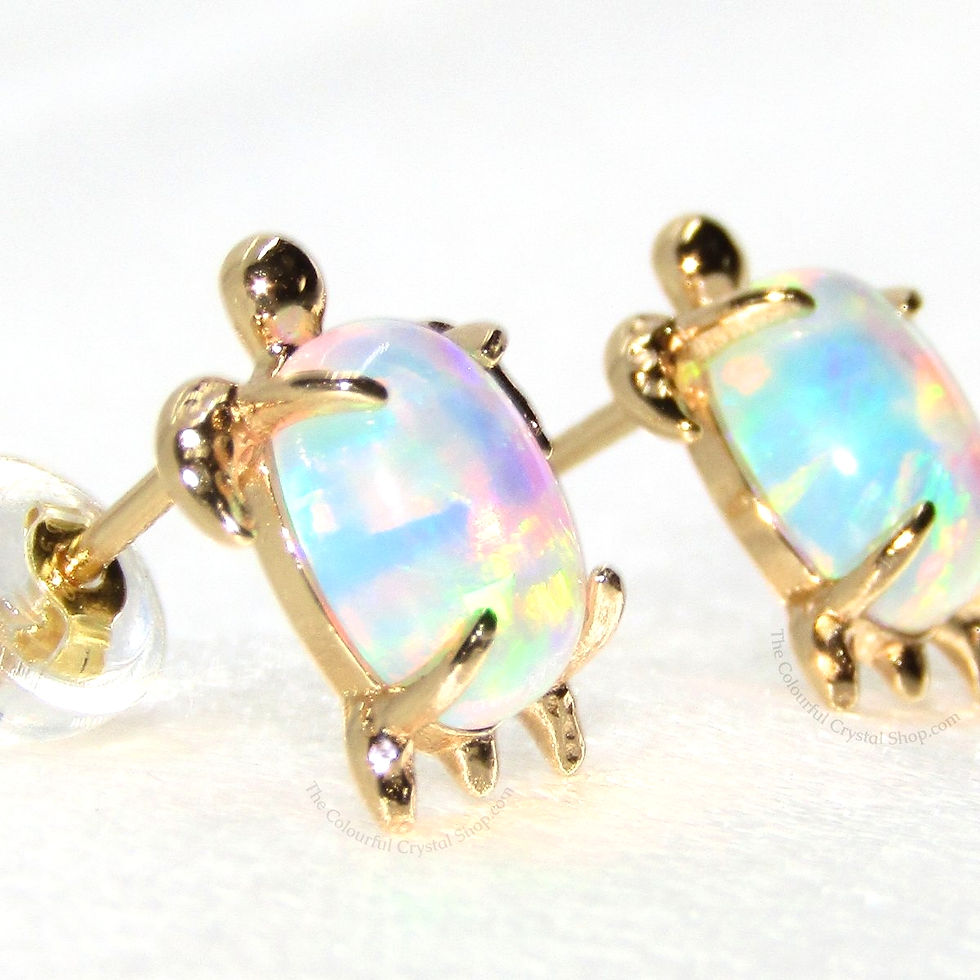 Thumbnail: Sterling silver turtle earrings with dazzling lab-created opal centers and a gold finish.