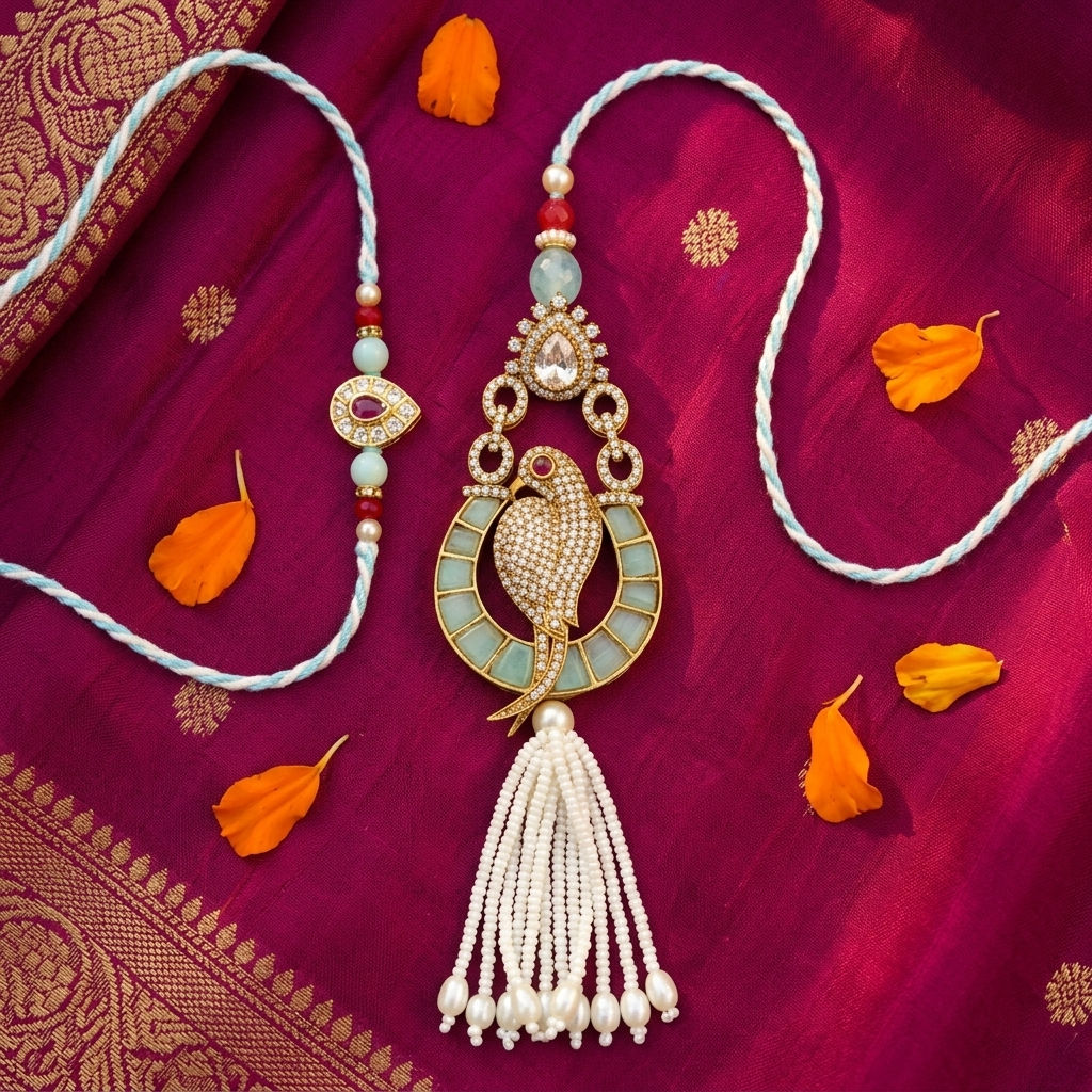 Fancy Kundan Bhaiya Bhabhi Pair Rakhi