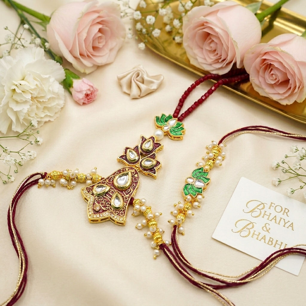 Bhaiya Bhabhi Rakhi Set with Hathphool