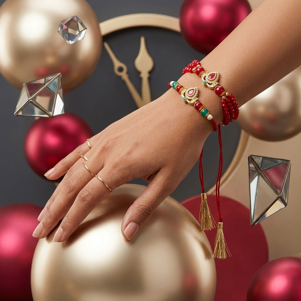 American Diamond Bhaiya Bhabhi Rakhi Set with Bracelet