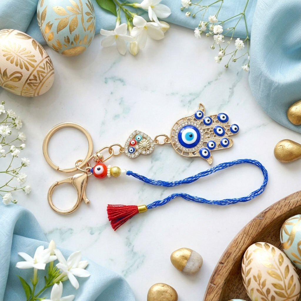 Evil Eye Lumba Rakhi with Keychain for Bhabhi