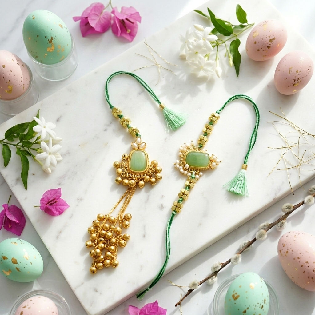 Designer Kundan Bhaiya Bhabhi Rakhi Set