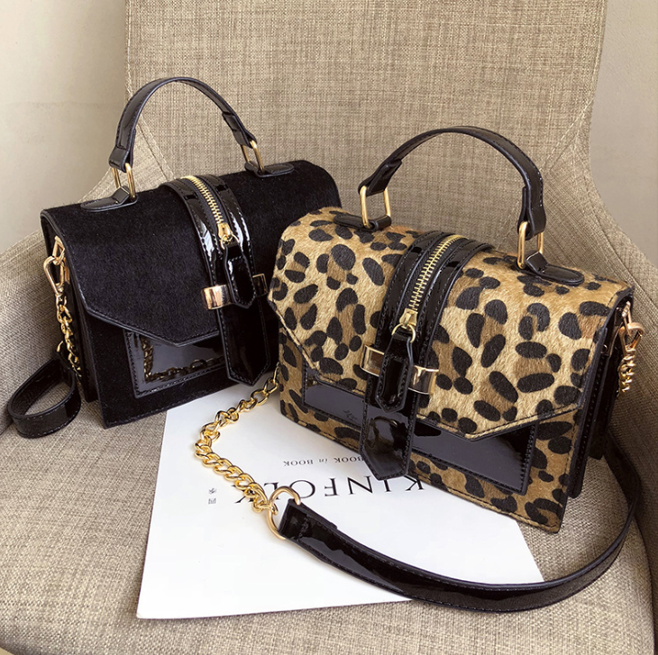 **Leopard Glam Crossbody – Animal Print Crossbody Bag with Chain Strap**
