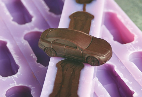 Chocolate car mold with a finished chocolate car
