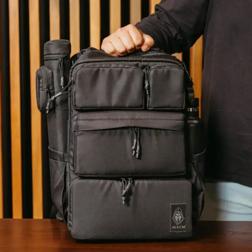 Alkem Gear tabletop gaming backpack with multiple storage compartments