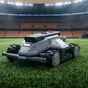 TerraMow X AWD on Kickstarter all-wheel drive robot mower on a stadium pitch showing low-profile chassis and wide cutting deck