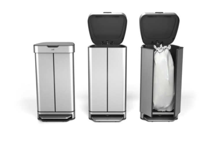 Pulli Bin front-opening trash can for ergonomic use.
