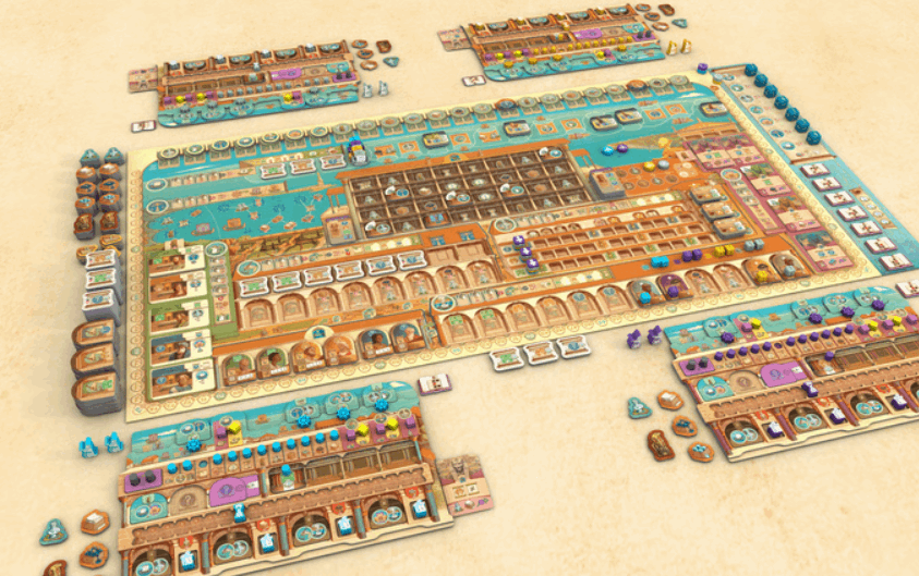 The Great Library Game on Kickstarter board setup in Alexandria