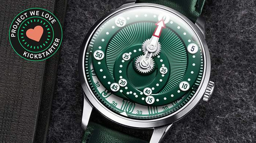 Orbital Watch with rotating minute track and sapphire crystal.