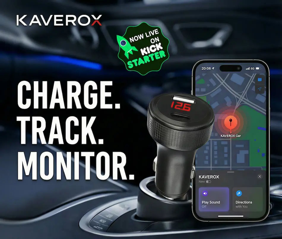Kaverox Car Charger on Kickstarter with 65W GaN charging and dual tracking systems
