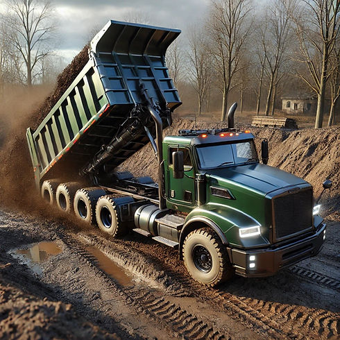 DALL·E 2024-12-09 14.17.52 - A realistic digital painting of a dark green dump truck tippi