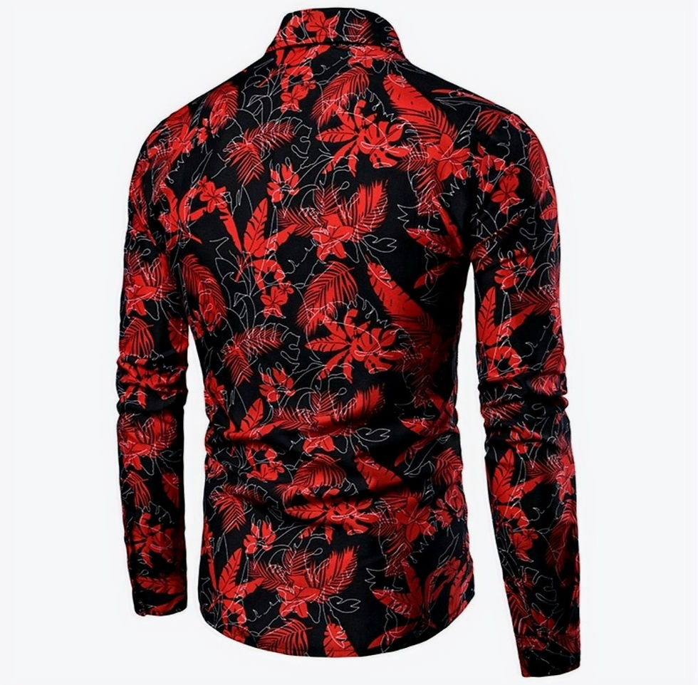 Miniatura: Camisa casual clássica da moda masculina com estampa floral de manga longa