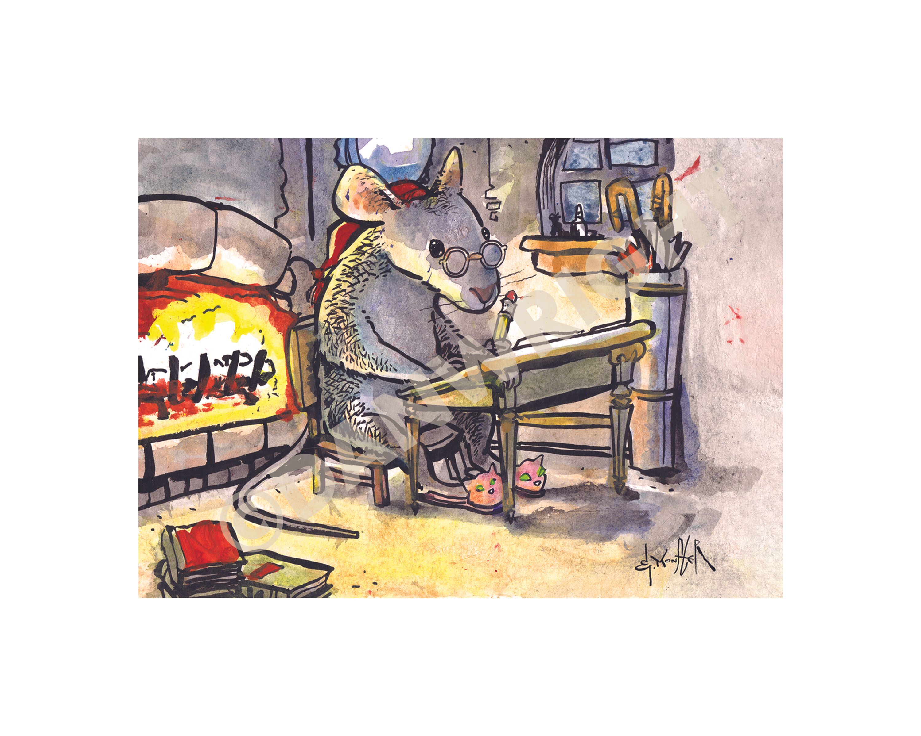 Mouse With Slippers Print