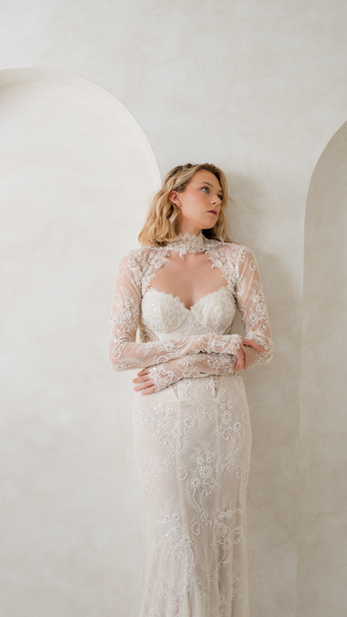 Lace fitted strapless sweetheart bridal gown