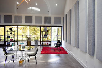 Office open space with decorative acoustic treatment wall panels