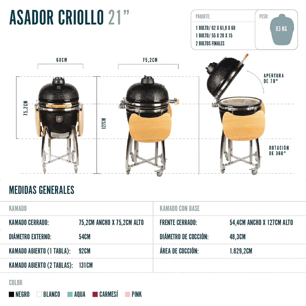 Miniatura: Kamado Argentino Asador Criollo 21" Color BLANCO