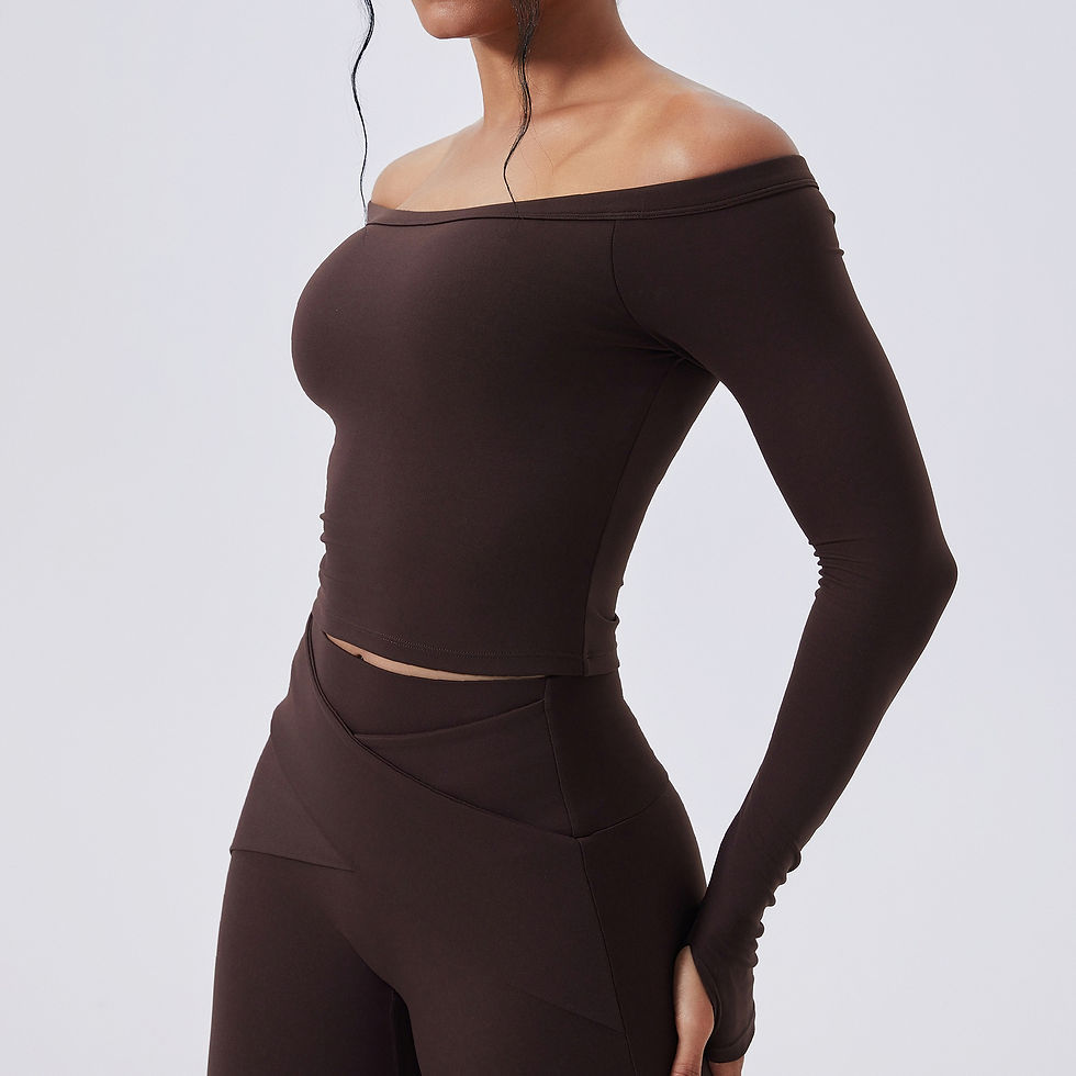 Thumbnail: Slash Neck Long Sleeve Yoga Shirts Women Crop Top Breathable Quick Dry Sport T-s