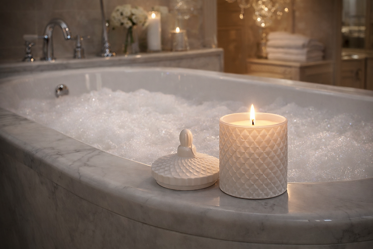 Bellah Blue Elite White Candle bathtub display image