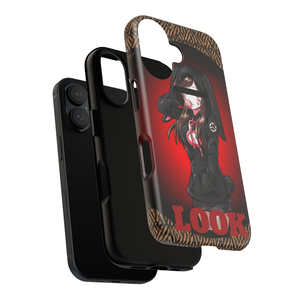 Thumbnail: IPhone 16 Case — Dark Red Anime Girl Graphic "LOOK" Protective Cover