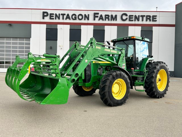 1998 John Deere 8100 tractor with a front loader at Pentagon Farm Centre.
