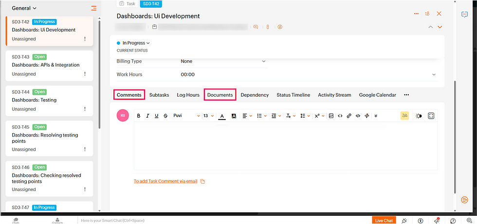 Picture 1.7: Project comments and document sharing within tasks for easy communication