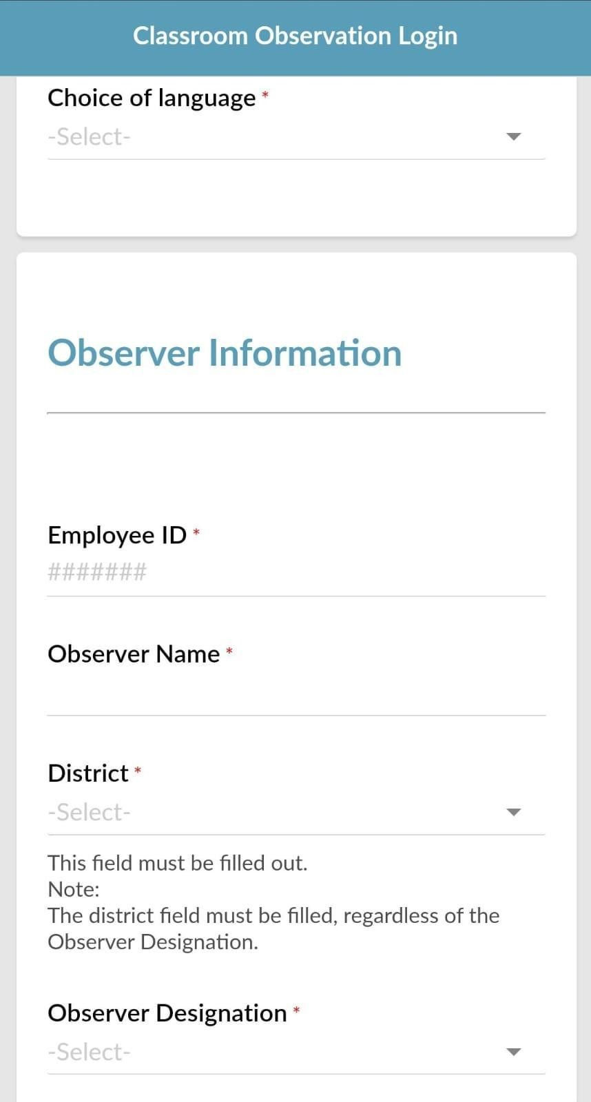 Mobile view of classroom observer module