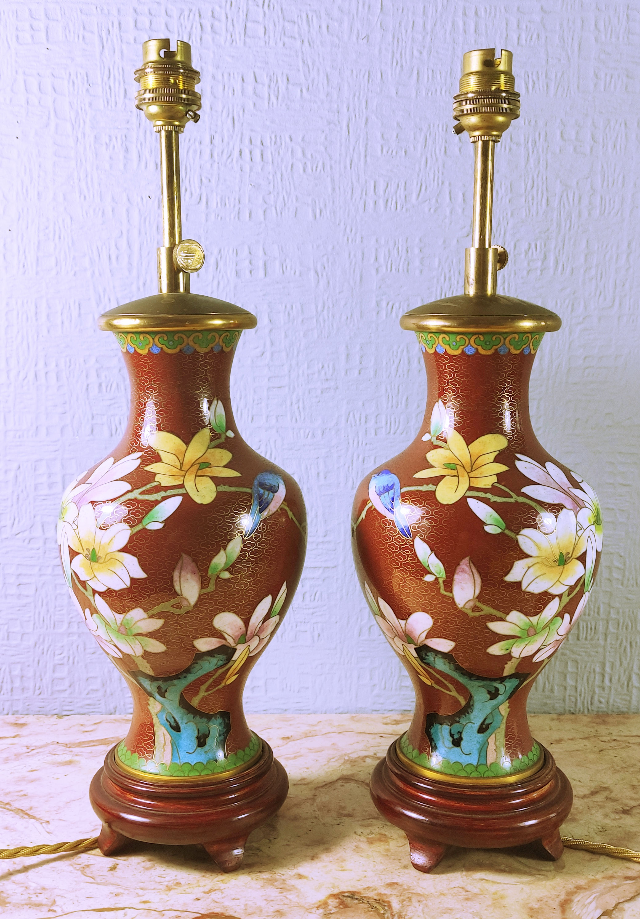 Cloisonne lamps pair
