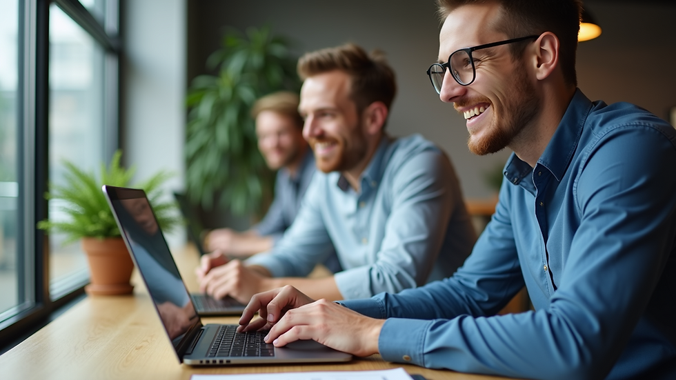 Nahaufnahme eines motivierten Teampartners, der an einem Laptop arbeitet
